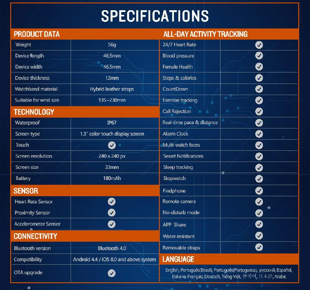 

Touch Smart Watch Heart Rate Monitoring Blood Pressure Female Health Waterproof Smartwatch