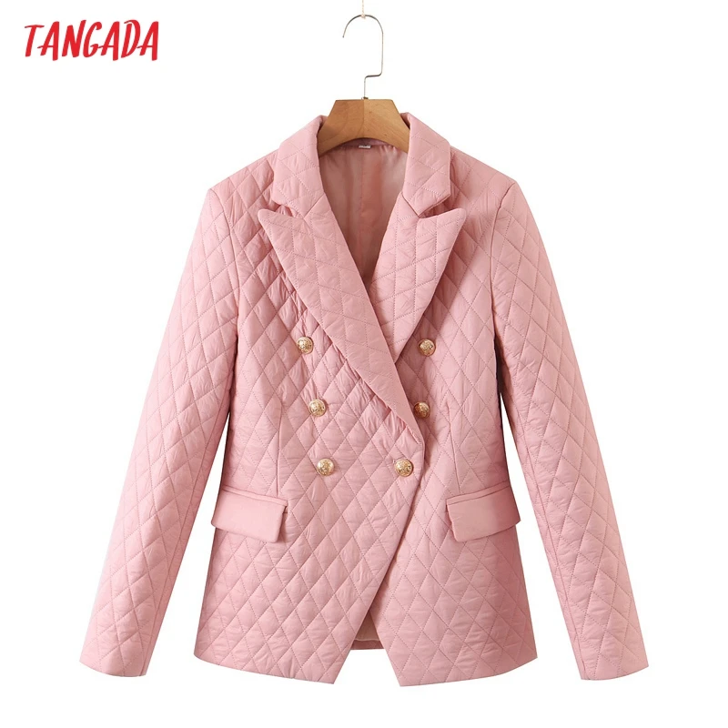

Tangada женский Винтажный Розовый плотный Блейзер, женский элегантный пиджак с длинным рукавом, женские костюмы 8H158