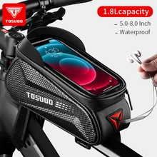 TOSUOD Bike Bag 1.8L Frame Front Tube Rainproof Cycling Bag Bicycle Waterproof Phone Case 8 Inches Touchscreen Hard Shell Bag