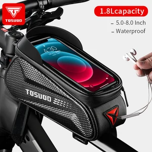 tosuod bike bag 1 8l frame front tube rainproof cycling bag bicycle waterproof phone case 8 inches touchscreen hard shell bag free global shipping