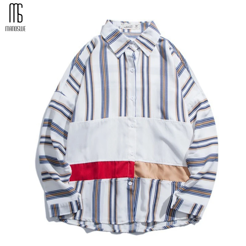 Мужская рубашка в черно белую полоску Manoswe Повседневная с длинным рукавом стиле