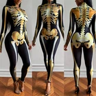 Женский Облегающий комбинезон с рисунком скелета на Хэллоуин