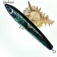 deshion wooden lure abalone shell stickbait 70g trolling fishing lure tuna handmade wood popper lure for sea fishing