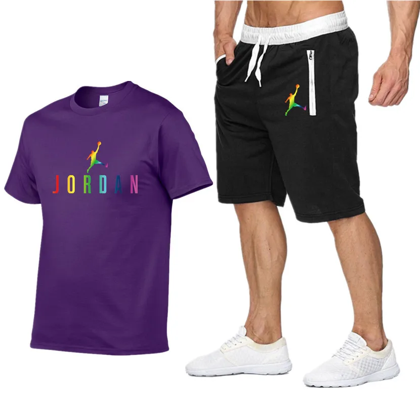 

Fashion Jordan 23 Men T-Shirt Shorts Set Men Summer 2pc Tracksuit+Shorts Sets Beach Mens Casual Tee Shirts Set Sportswears S-XXL