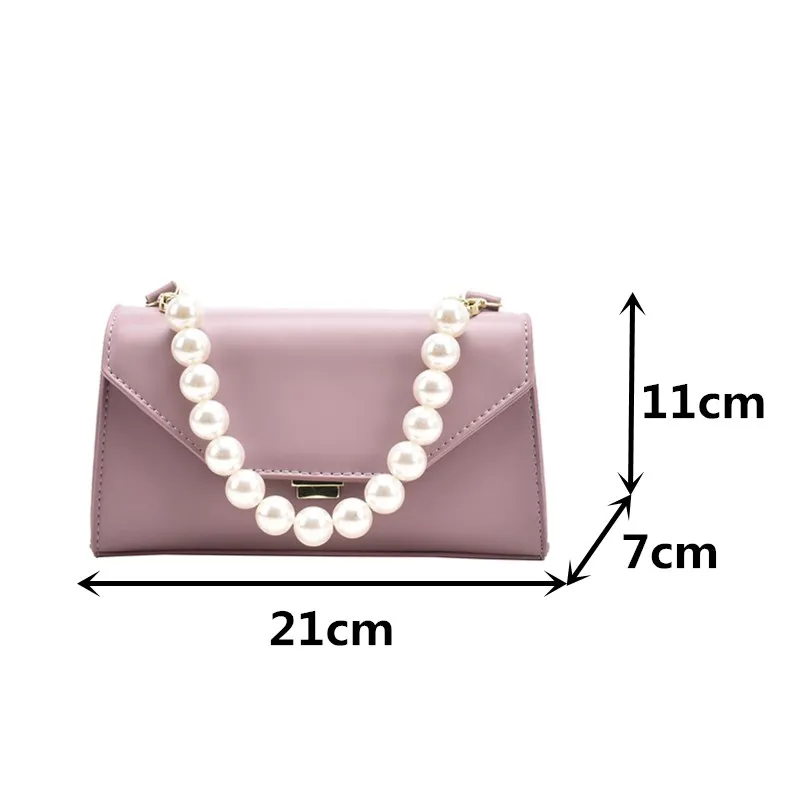 

Trendy Pearl Chain Tote Bags for Women Small Flap Shoulder Bag Luxury Leather Messenger Bag Female Solid Color Crossbody Handbag