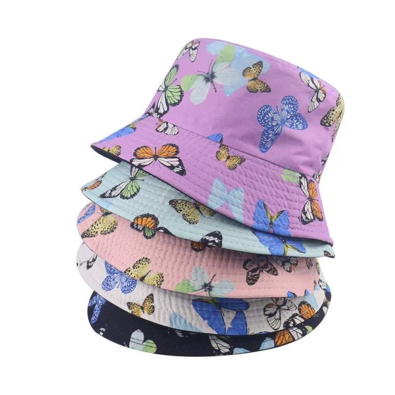 

Butterfly Bucket Hat Women Fold able Bucket Cap Melon Skin Hat Print Reversible Men Women Beret Outdoor