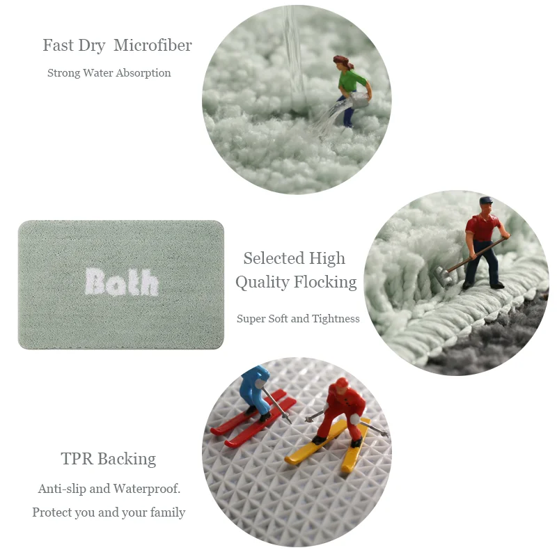 

Non-Slip Bathroom Mat Hallway Door Rug Waterproof Bottom Fast Dry Bath Carpets Set Absorbent Kitchen Floor Toilet Mat 40x60cm