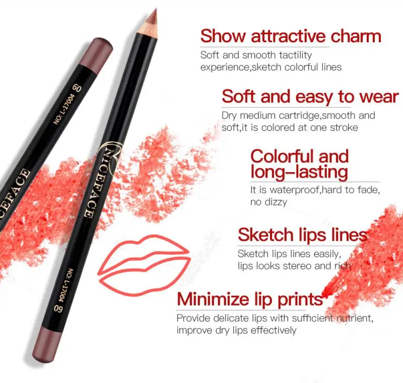 

1PC 12 Colors Fashion Lip Makeup Pencils Waterproof Matte Lip Liner Charming Lipstick Smooth Soft Long Lasting Pigments TSLM1