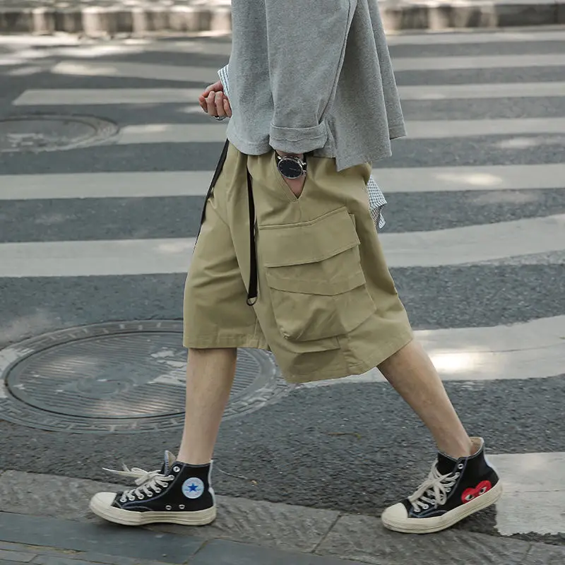 

2020 Summern Men's Tooling Harem Cotton Casual Shorts Male Jogger Shorts Multi-pocket Loose Beach Khaki/black Gym Short M-XL