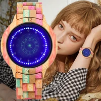 redfire starry blue 12 constellations display led digital womens watch multi color bamboo wooden timepiece ladies new 2020