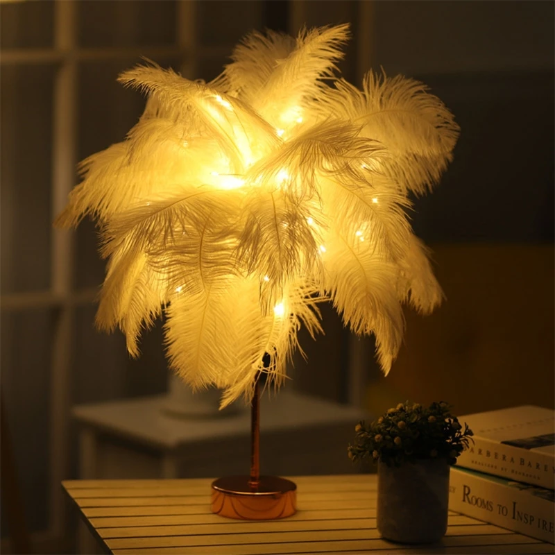 

Feather Table Lamp USB Rechargerable Tree Shape Decorative Flashing Lamp