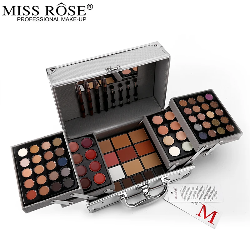 Набор палетки для макияжа Miss Rose матовые мерцающие тени век пудра лица губная