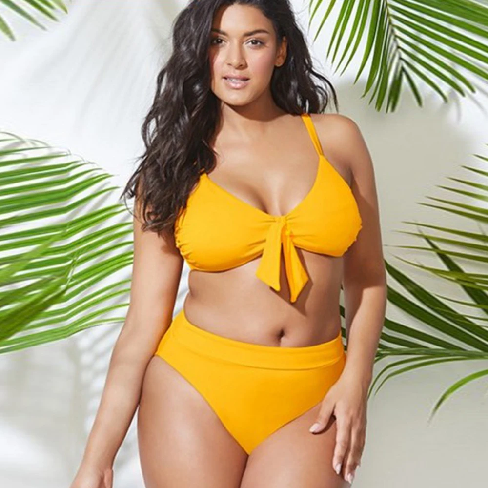 

High Waist Bikini Plus Size Swimwear Women 2021 Sexy Bow-Knot Push Up Swimsuit Female Solid Bathing Suits Summer Beach Wear 4XL