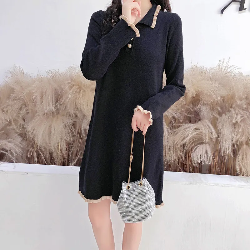 2019 осенняя и зимняя одежда новая мода женский свитер юбка жемчужная Пряжка