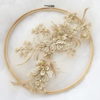 gold 3d flower lace applique with beaded for lyrical dance costumes ballet garments or hair accessories 1pcs new arriv