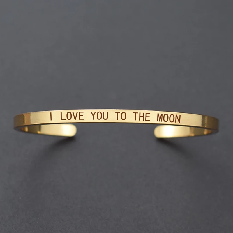 &quotI LOVE YOU TO THE MOON&quot Выгравированная манжета браслет простые буквы металлические