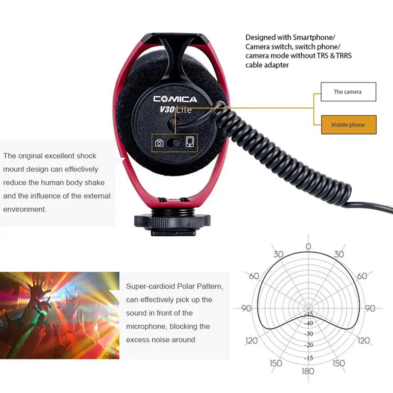 Микрофон Comica Cvm-V30 Lite с суперкардиоидным полярным узором конденсаторный микрофон