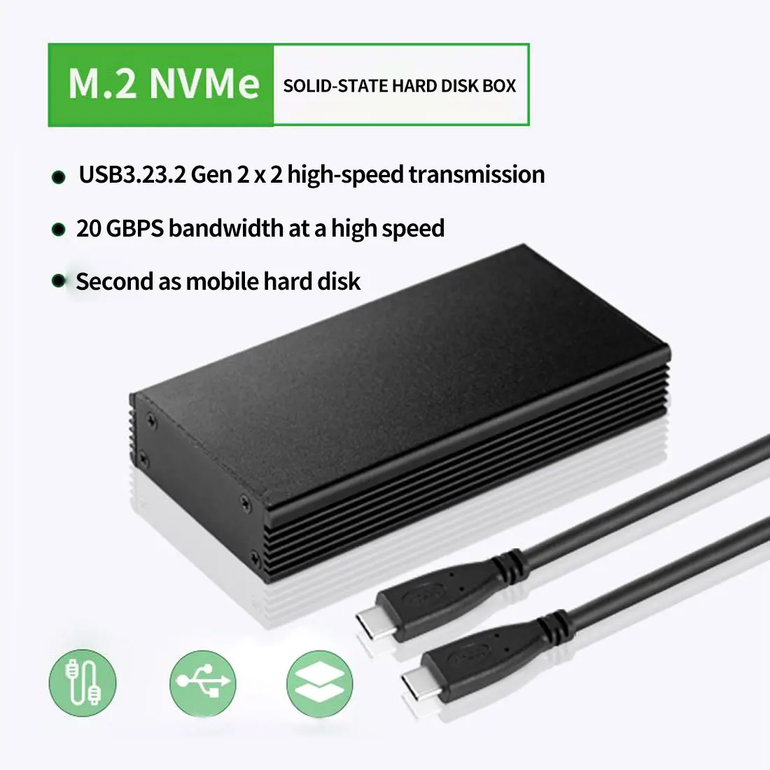 XT-XINTE USB 3.2 Gen2x2 20Gbps to M.2 M-Key for NVMe PCIe SSD External Enclosure 22 x80mm Metal Shell w Type-C to C Cable