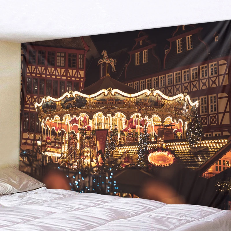 

Christmas Art Wall Mounted Tapestry Christmas Carousel Tapestry Background Home Decoration Tapestry Various Sizes