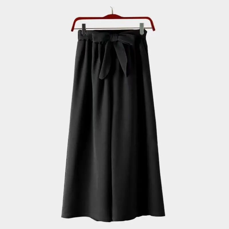 

Women Elastic High Waist Wide Leg Pants Solid Color Baggy Ankle Length Casual Loose Flowy Summer Beach Straight Trousers with Be