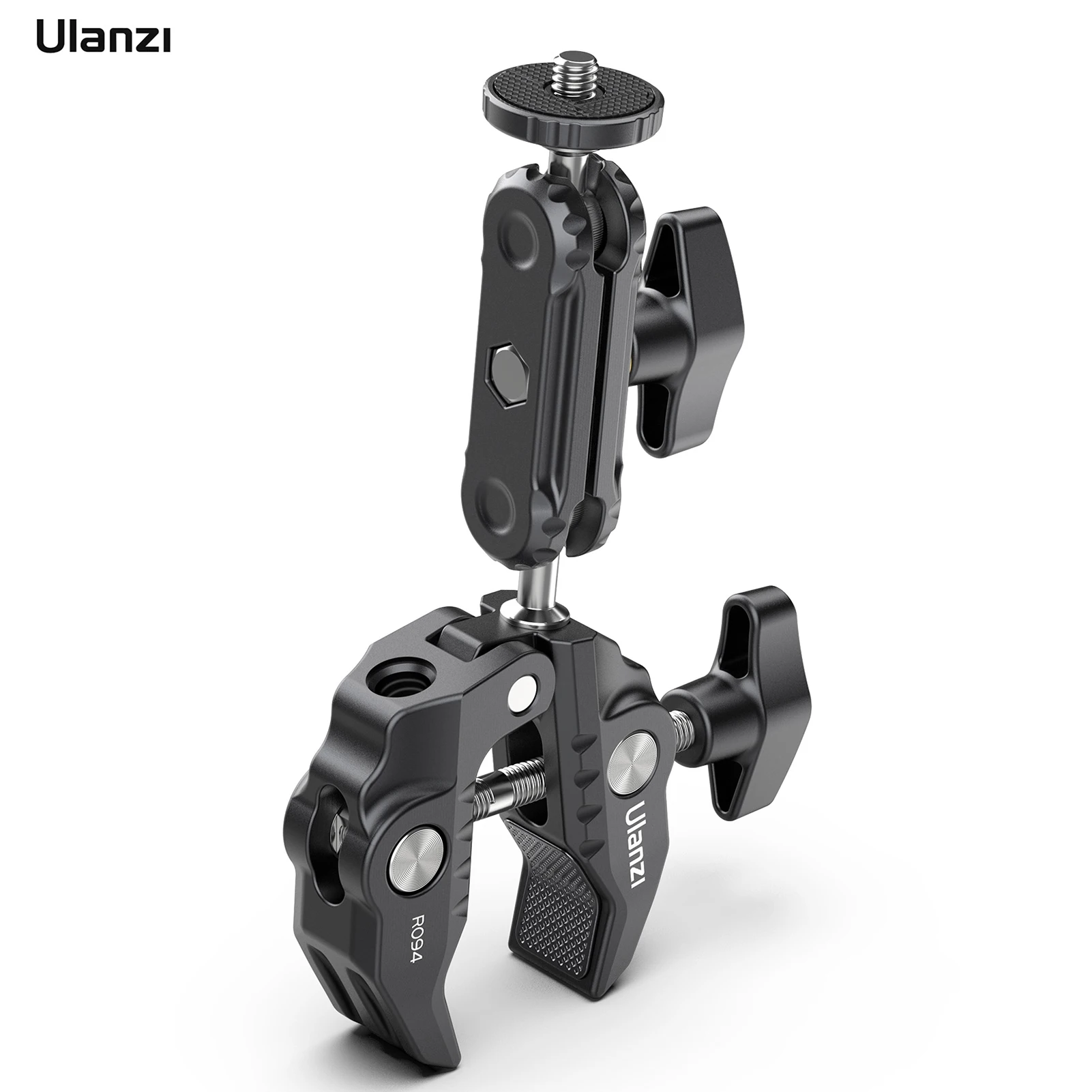 

Ulanzi R094 R096 Metal Super Clamp Multi-functional Ball Mount Clamp with Dual 360° Rotatable Ballhead 1/4 Screw 3/8 Screw Hole