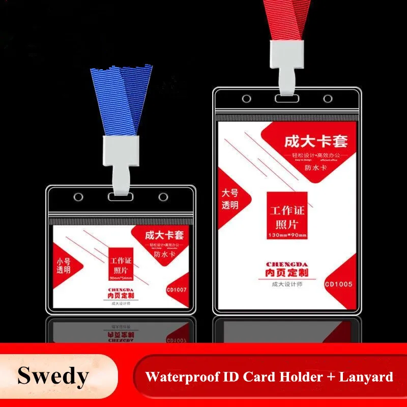 

Plastic Water Resistance Clear PVC ID Card Holder Name Badge Holder Name Sleeve Exhibition Shell Office School With Lanyard