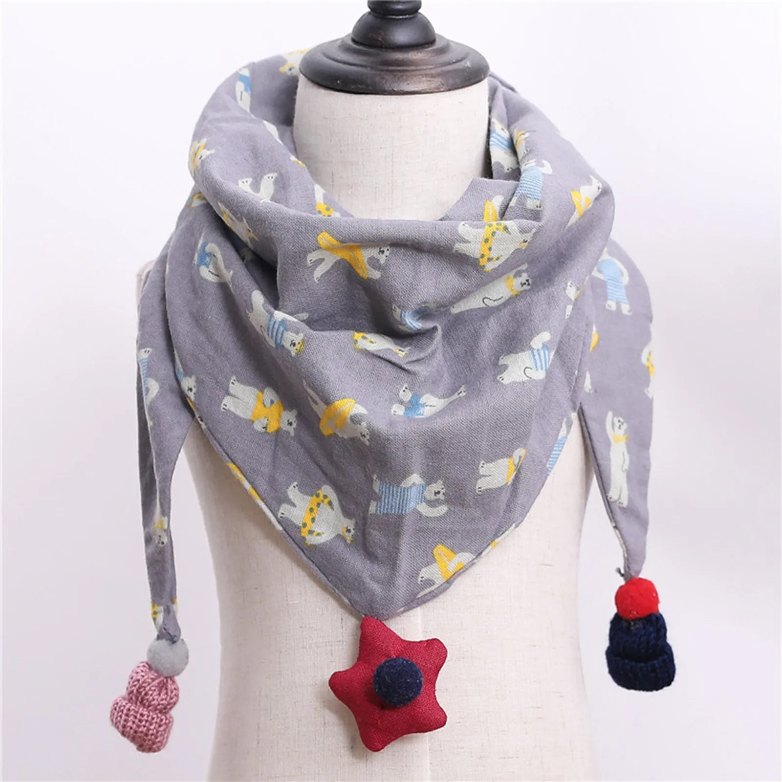 

Winter Baby Scarf Fashion Dot Plaid Neckerchief Scarves Kid Baby Cartoon Print Soft Wrap Casual Warm Cotton Tassels Scarf Shawls