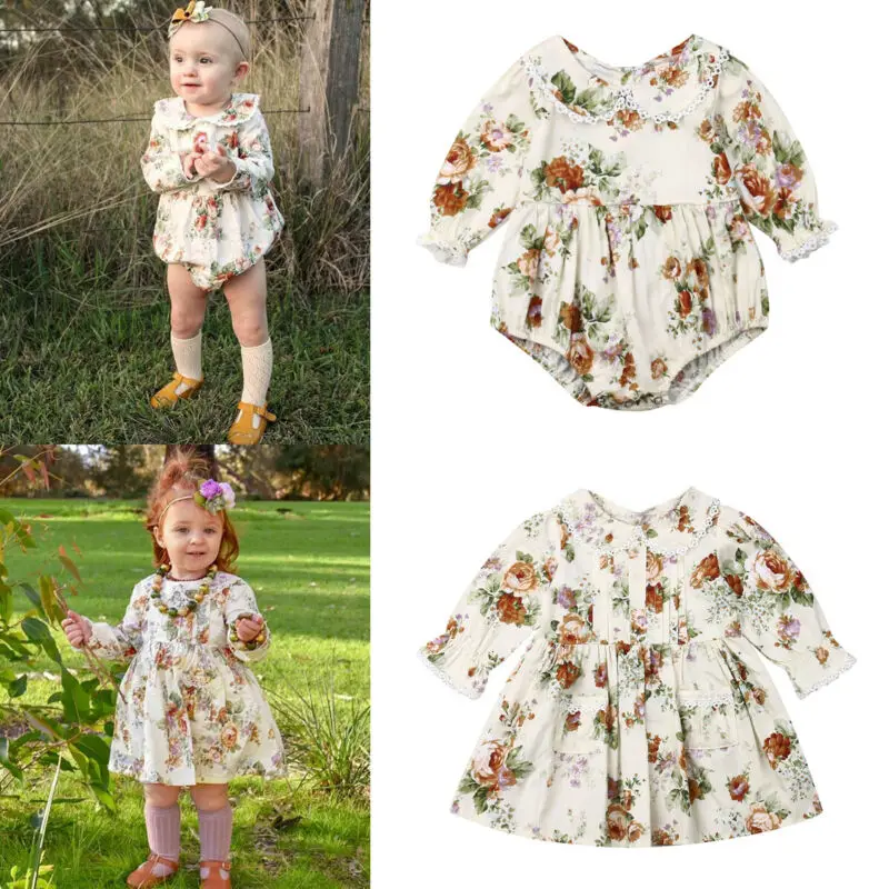 Новинка Комбинезон с цветочным рисунком для маленьких и больших сестер Платье