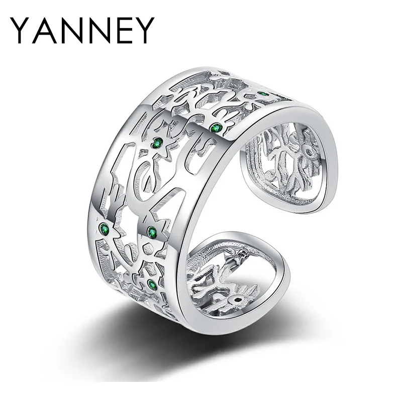 

YANNEY Hot Sale 925 Sterling Silver Ring Tree of Life Inlaid Green Zircon Open Ring For Woman Fashion Wedding Party Gift Jewelry