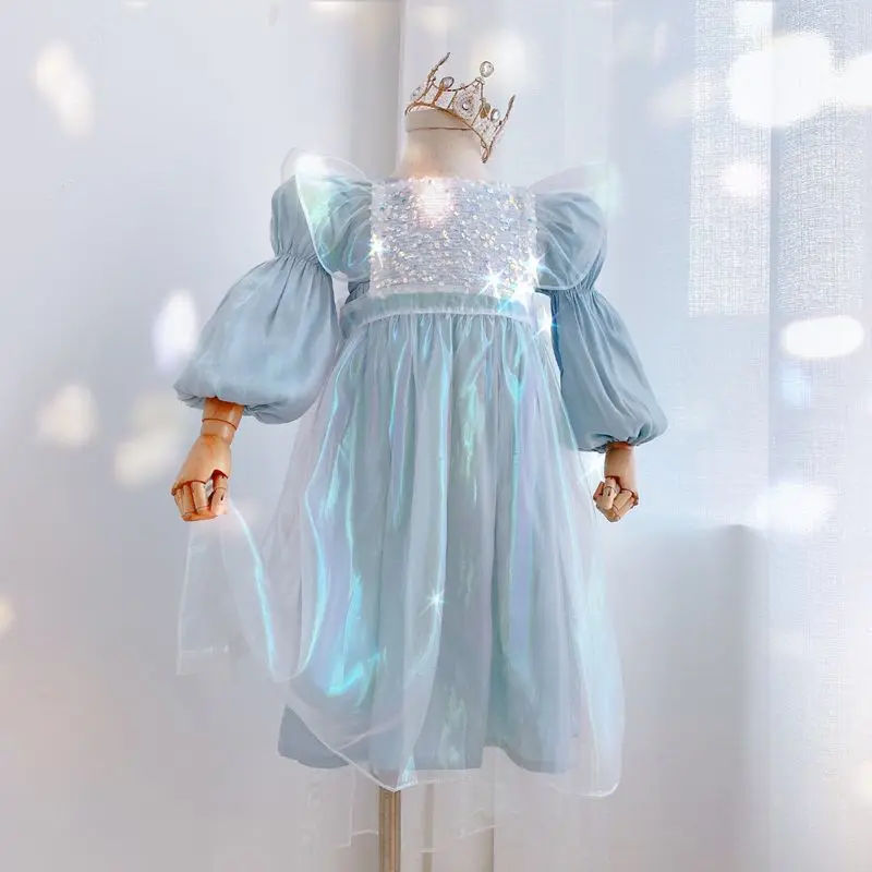 Платье для девочек 20 Осеннее новое платье принцессы с пышными рукавами и