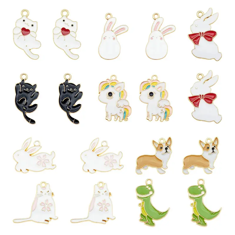 Julie Wang 5/9PCS Enamel Animal Charms Cat Dog Rabbit Dinosaur Alloy Gold Tone Necklace Bracelet Jewelry Making Accessory | Украшения и
