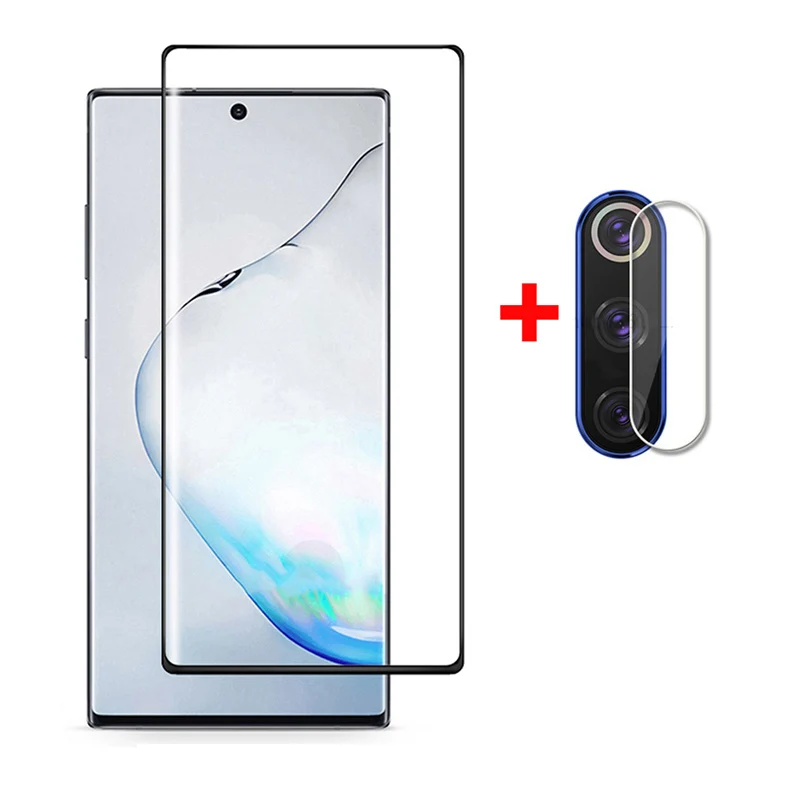 Black 2 в 1 протектор экрана для samsung Galaxy Note 10 Plus закаленное стекло на Sansung Note10 Note10Plus 10 Plus защитная пленка стекло камеры - Цвет: Black