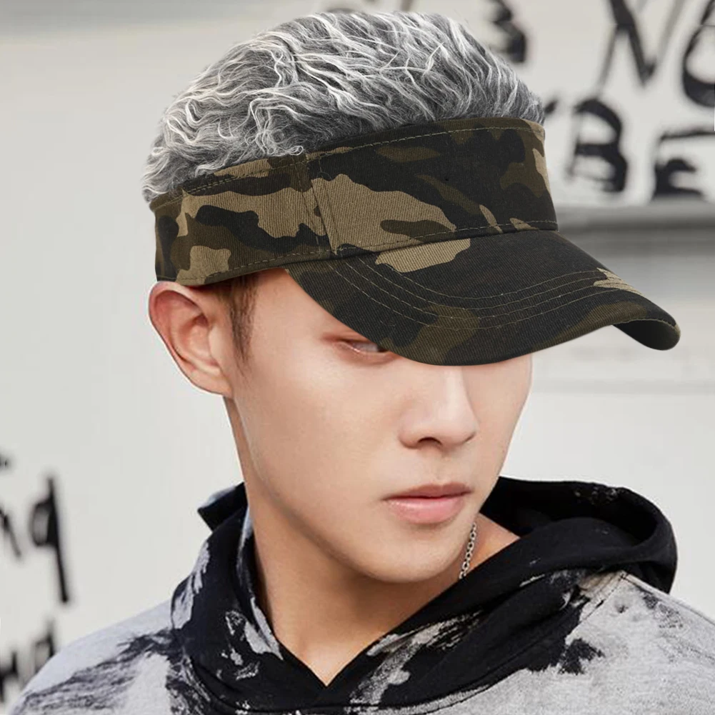 

Sport Golf Hat Baseball Cap with Fake Hair Adjustable Cap Sun Visor Men Women Spiked Hairs Wig Hat