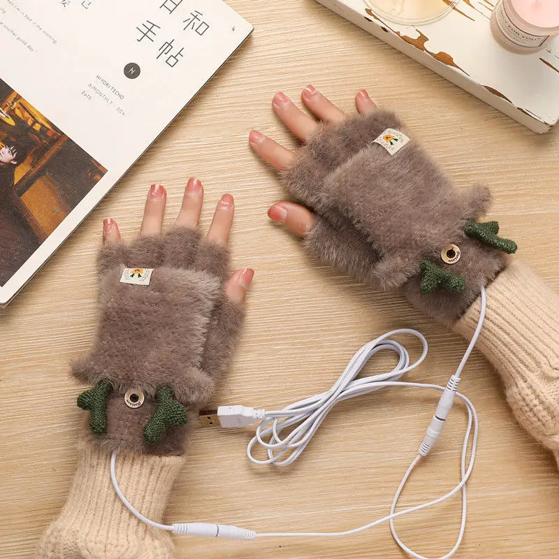 

USB-перчатки с подогревом, зимние теплые перчатки, вязаные нагревательные варежки, теплые грелки для рук для мужчин и женщин, зимние аксессуа...
