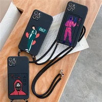 squid game 123wooden man phone case for iphone 7 8 11 12 x xs xr mini pro max plus strap cord chain lanyard soft wooden man