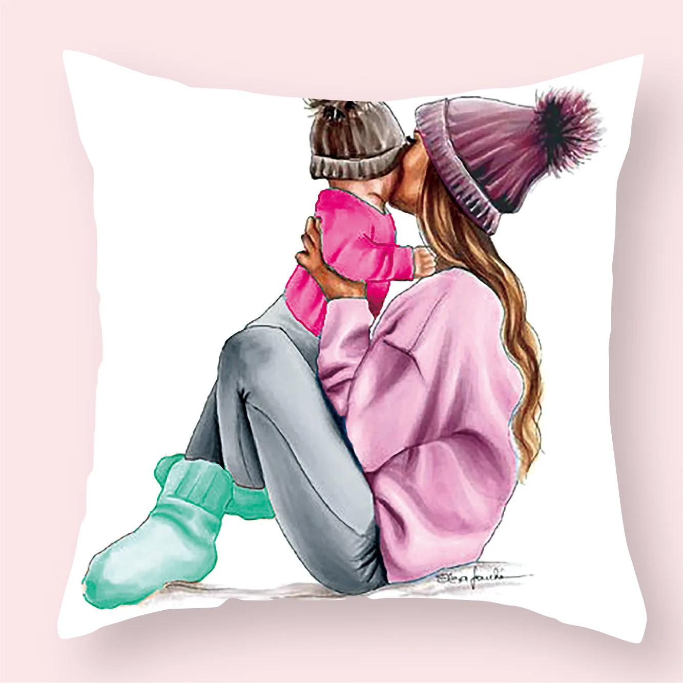 

New Hand Printed Mom & Kids Cushion Cover Throw Pillow Cover for Sofa Home Decorative Pillowcase 45x45cm Pillow Case