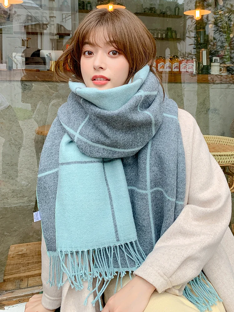 

Scarf female Korean version of Joker double-sided plaid thickened warm scarf cute little ladies shawl outside the tide