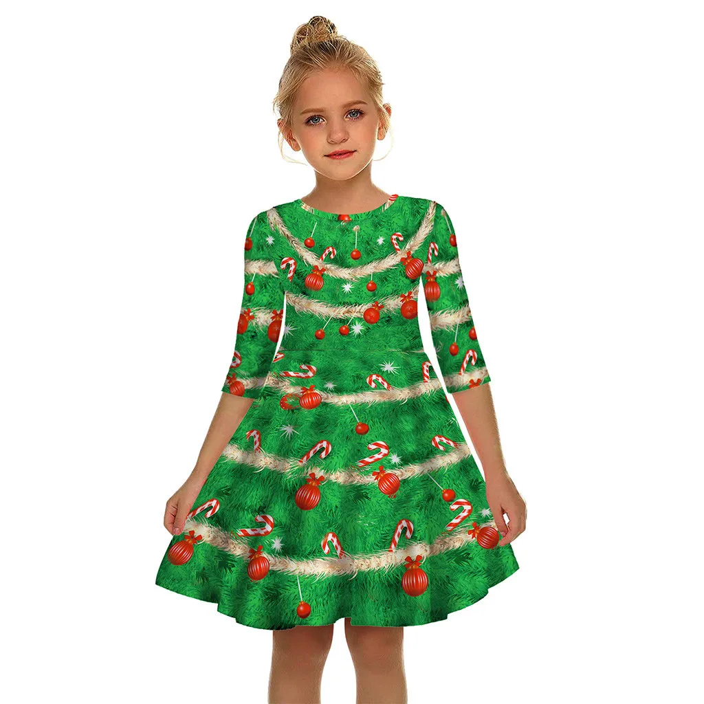 Одинаковое рождественское платье с 3D Цифровым рисунком для родителей и