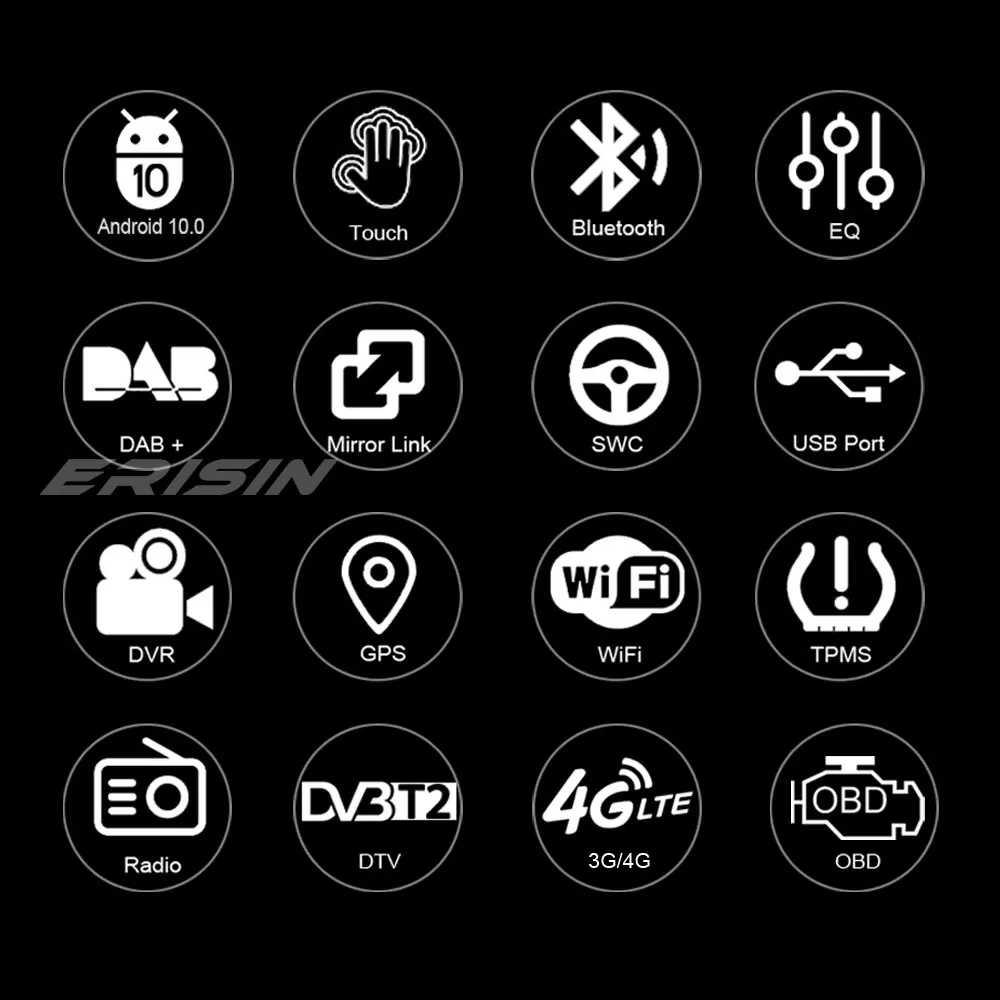 ERISIN 5931 Android 10 0 Авторадио для Ford C/S-Max Galaxy Kuga Focus Transit Car Audio SatNav DAB + Bluetooth Wifi 4G DVB-T/T2 |