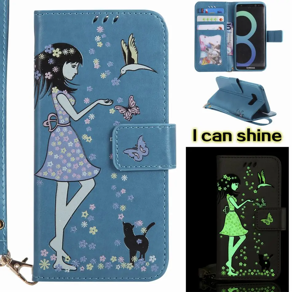 Blue Светят в ночное время книжные шкафы Обложка для samsung j3 j5 A3 A5 J3 появляются J5 Prime J7 Prime J330 J530 J730 Note8 DP06G - Цвет: Blue