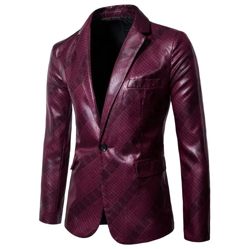 

PU Leather Dress Blazers Men 2020 Brand New Wedding Party Mens Suit Jacket Casual Slim Motorcycle Faux Leather Suit Homme XXXL