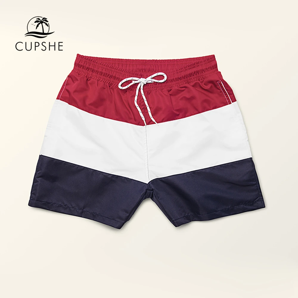 CUPSHE Red White Blue Color Block Men's Board Shorts Summer Beach Trunks Men 2019 Swimming Surfing Pants Beachwear | Спорт и