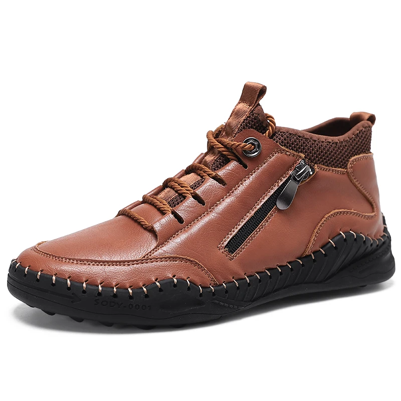

New Men's Boots Leather Boots Winter Men Shoes Ankle Boots Plush Warm Snow Boots Outdoor Non-slip Men Western Boots Size 38-48