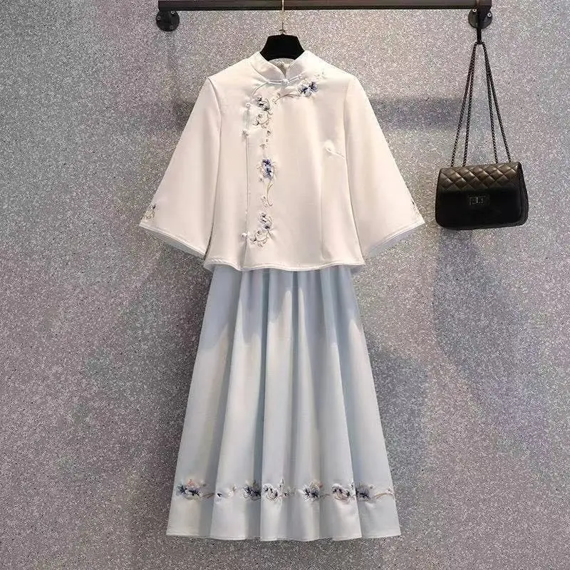 

Новинка лета 2021, блузка с вышивкой в стиле ретро, Женская юбка в китайском стиле, костюм для косплея, одежда для девочек, подарок на день рожд...