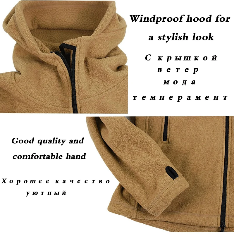 2019 Autumn Winter Thickened Tad Shark Skin Soft Shell Outdoor Warm Liner Fleece Jacket Men's Cold Jacket Hooded Coat Warm Coats