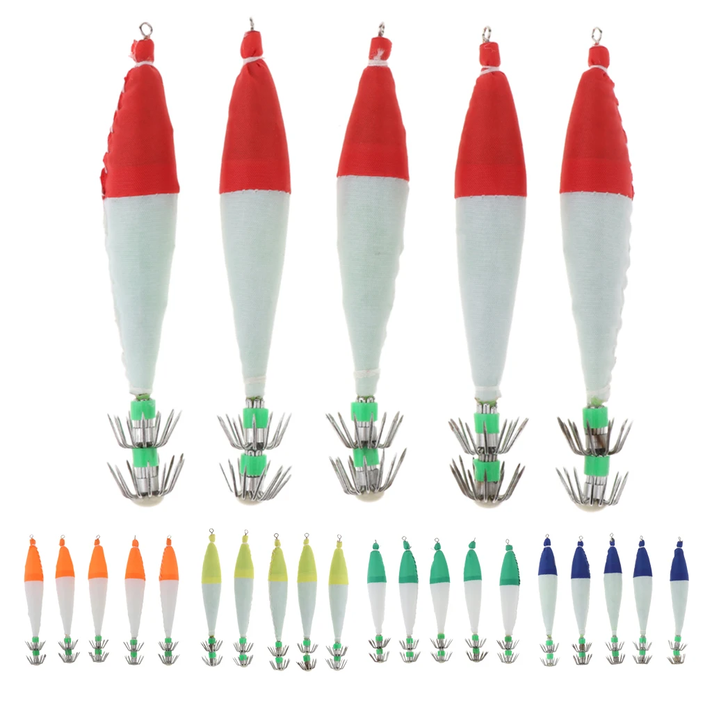 

5 pcs Luminous Squid Jigs Octopus Catch Saltwater Fishing Lure Hook Bait Tool Squid Jig Hooks for Fisherman