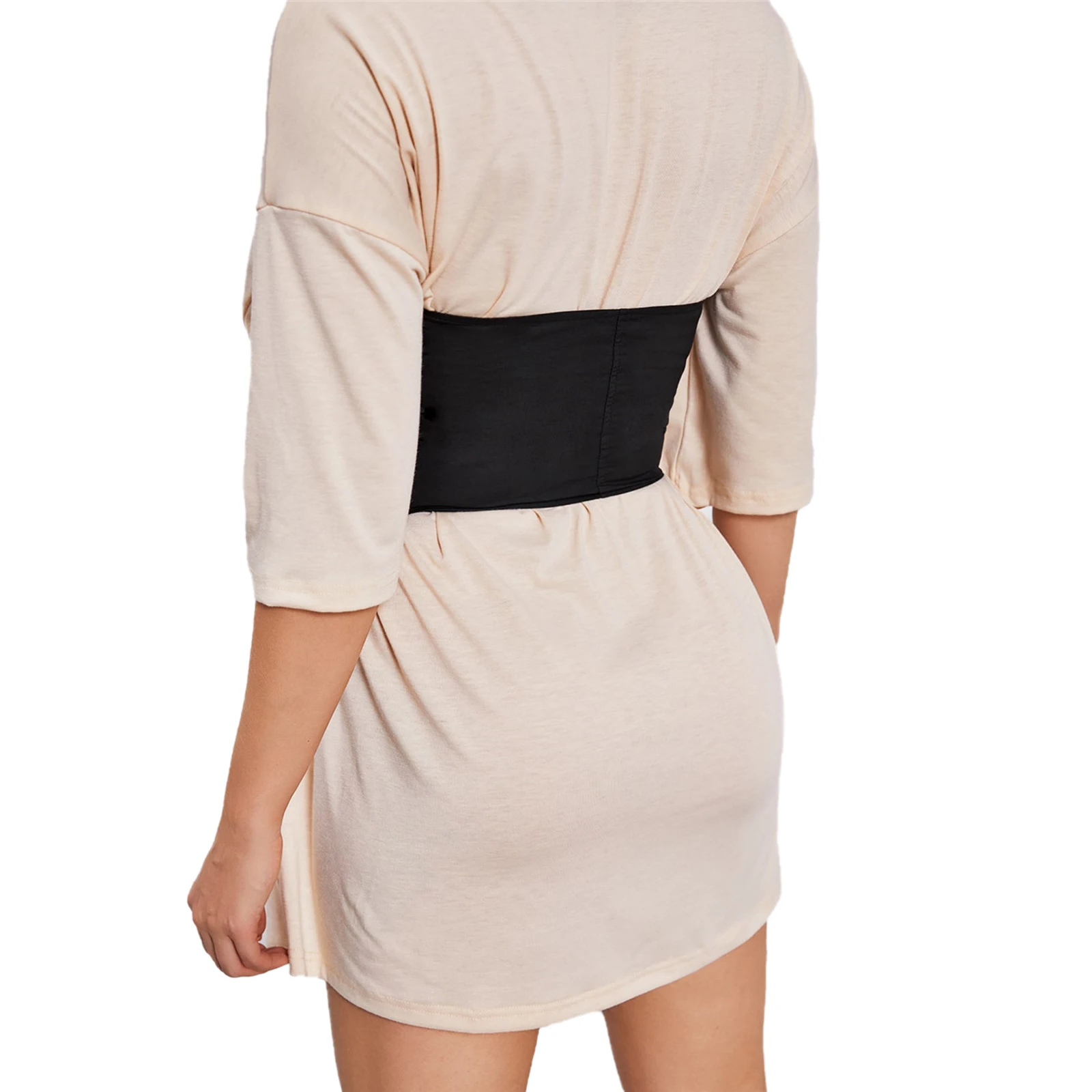 

Women Slim Corset Waist Belt Solid Color Sexy Wide Elastic Tie Waspie Belt Black/White