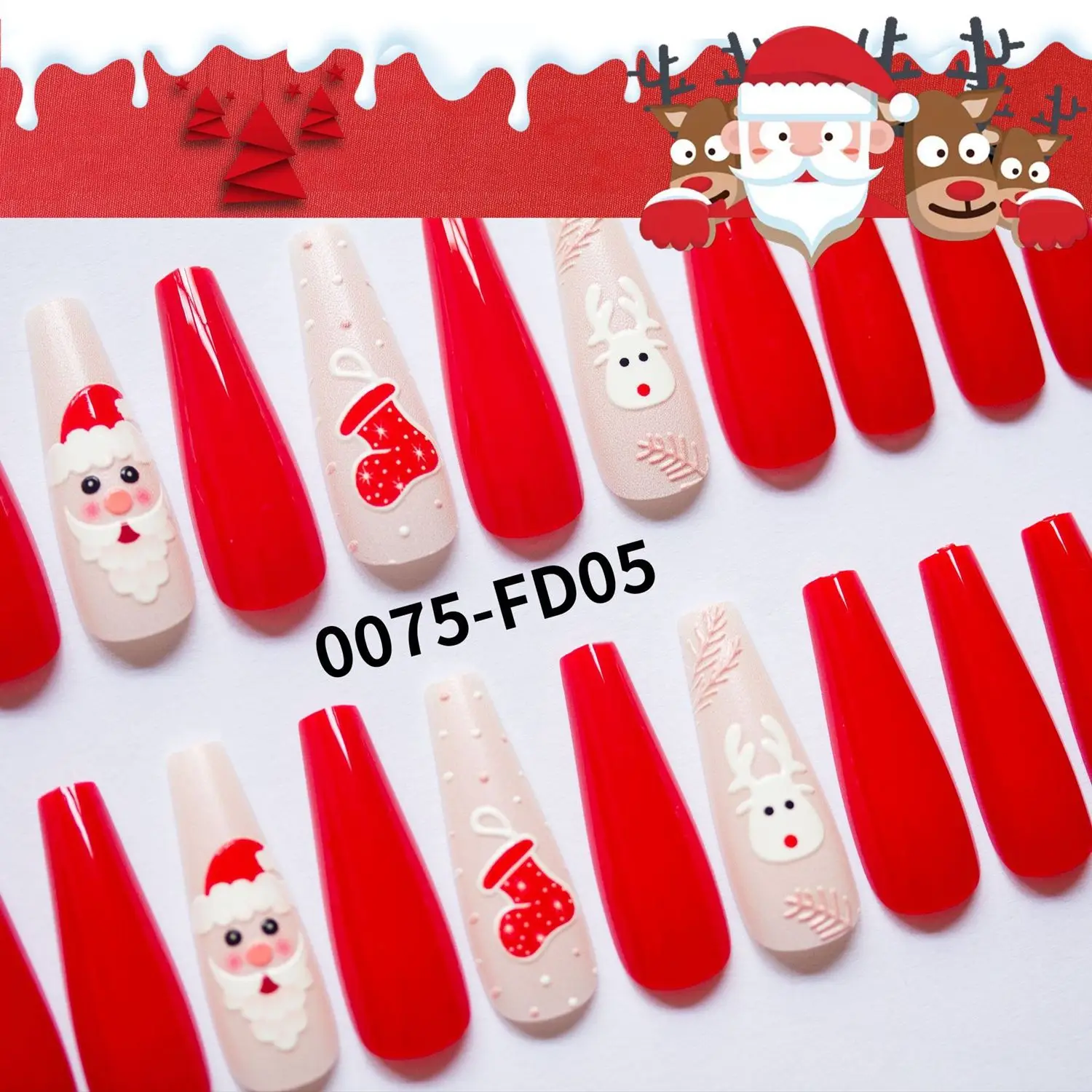

24Pcs/Set Christmas Halloween Long Ballerina Fake Nails WIth Design Press On Nails Detachable Full Cover Coffin False Nails