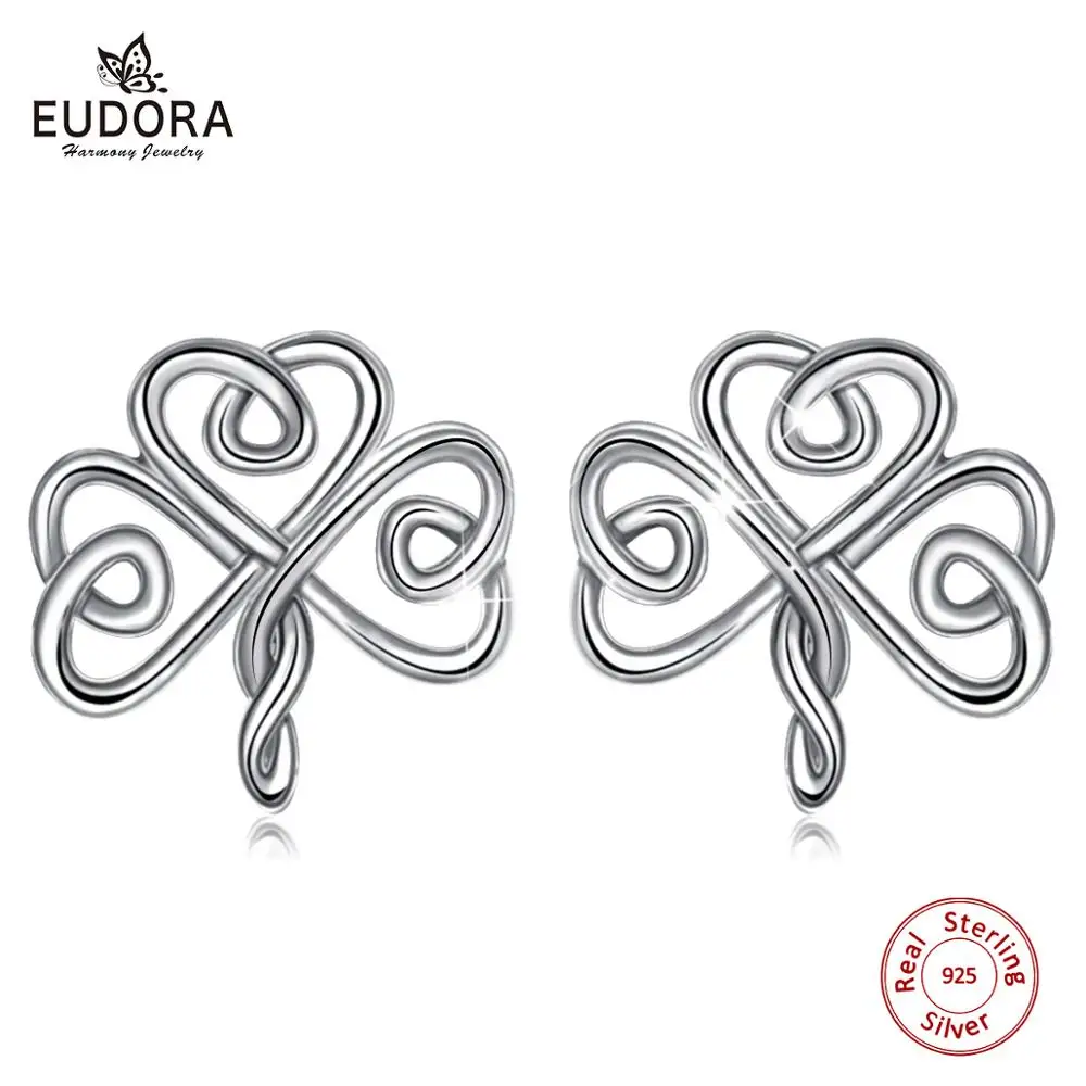 EUDORA 925 пробы серебряные кельтические серьги с узлом шамрок гвоздики в виде
