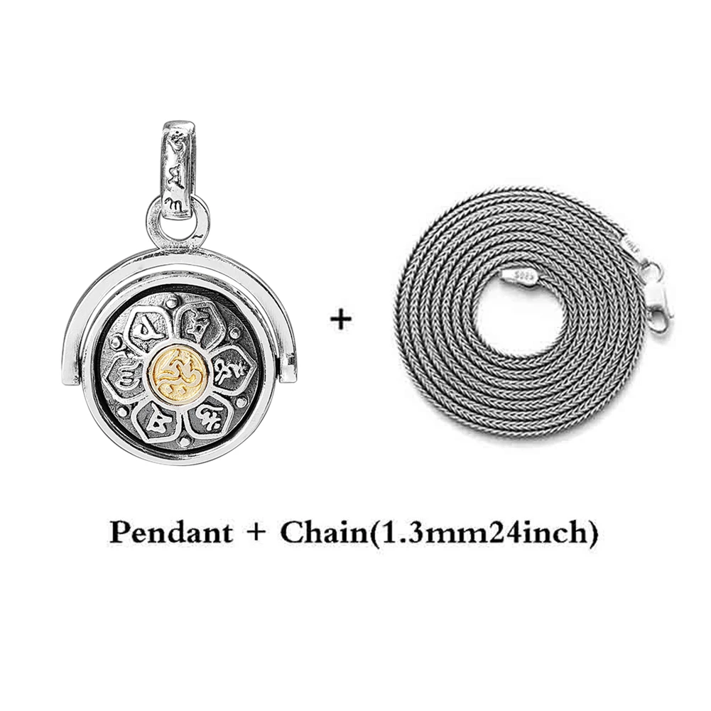 necklace pendant BALMORA, 925 пробы, серебро, 360, быстрое вращение, буддистские, шесть слов, подвески «Сутра», ожерелье для мужчин и женщин, Религиозные ювелирные изделия - Окраска металла: necklace pendant